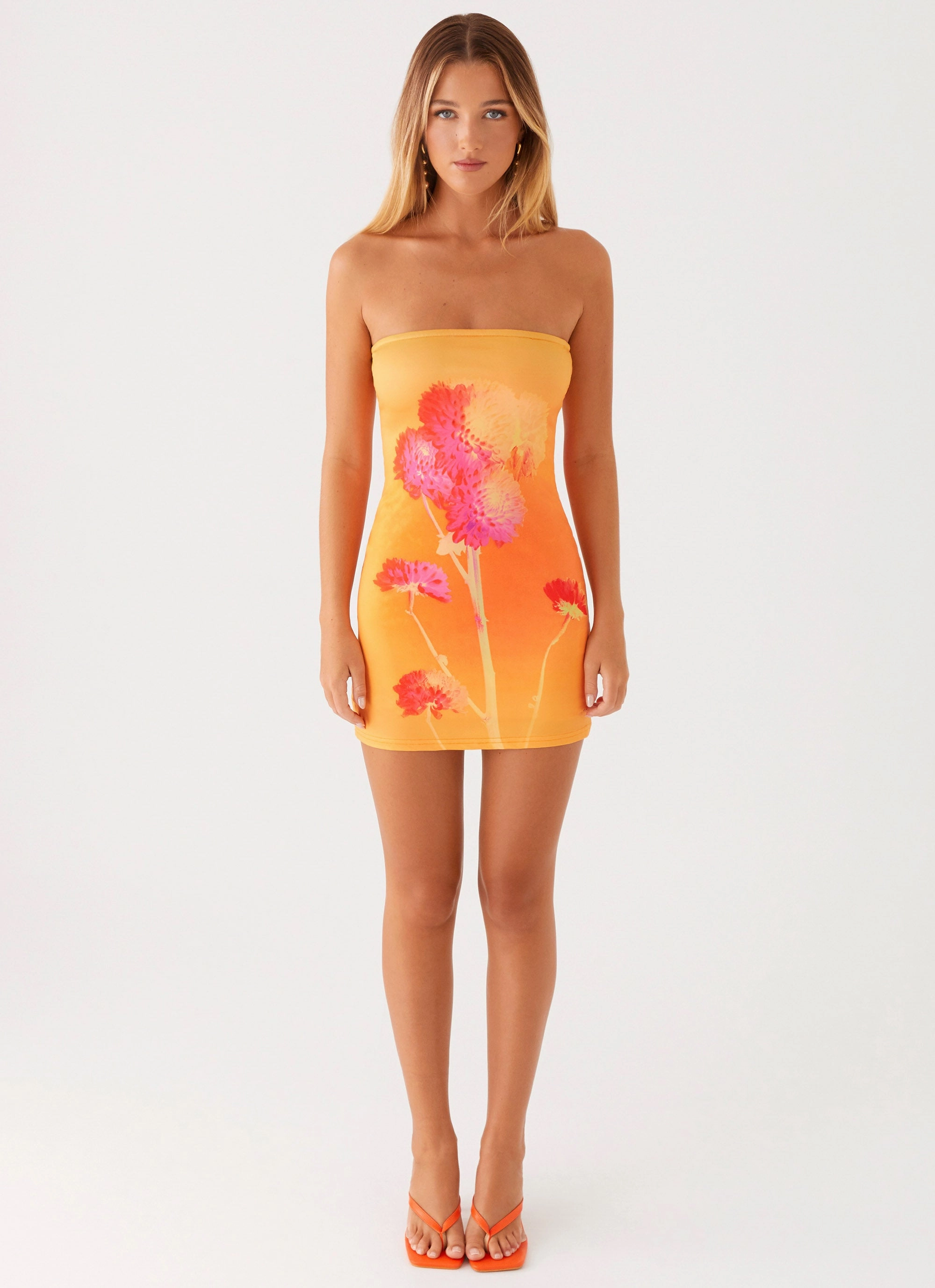 Caroline Mini Dress - Orange Floral Anti Static Lining