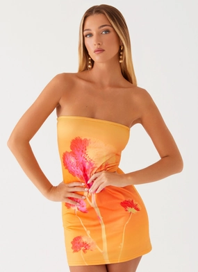 Design Detail Texture Focus Caroline Mini Dress - Orange Floral