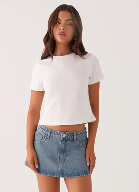Beach Day Carrie Denim Mini Skirt - Washed Indigo