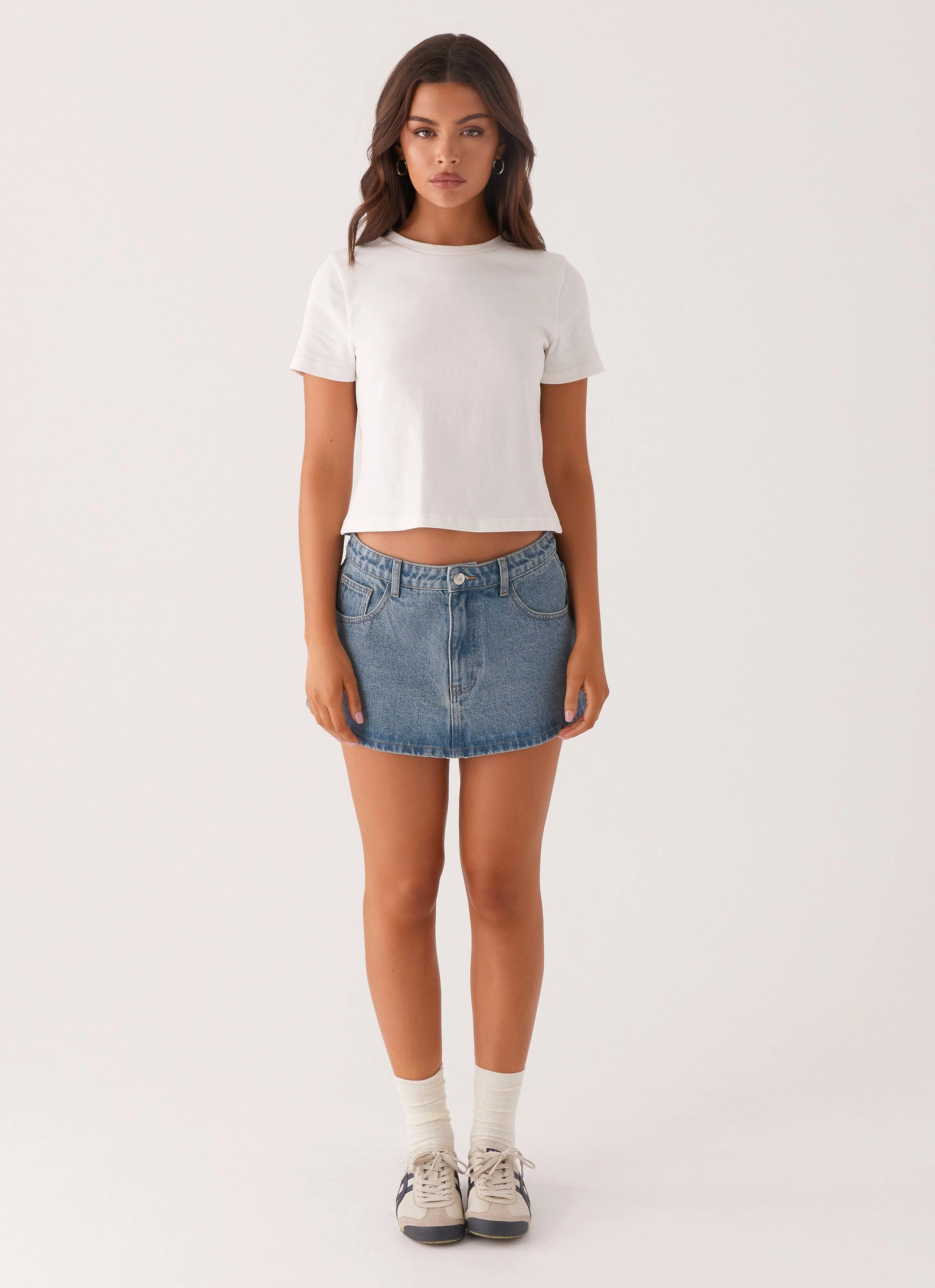 Carrie Denim Mini Skirt - Washed Indigo Hidden pockets Exclusive Drop