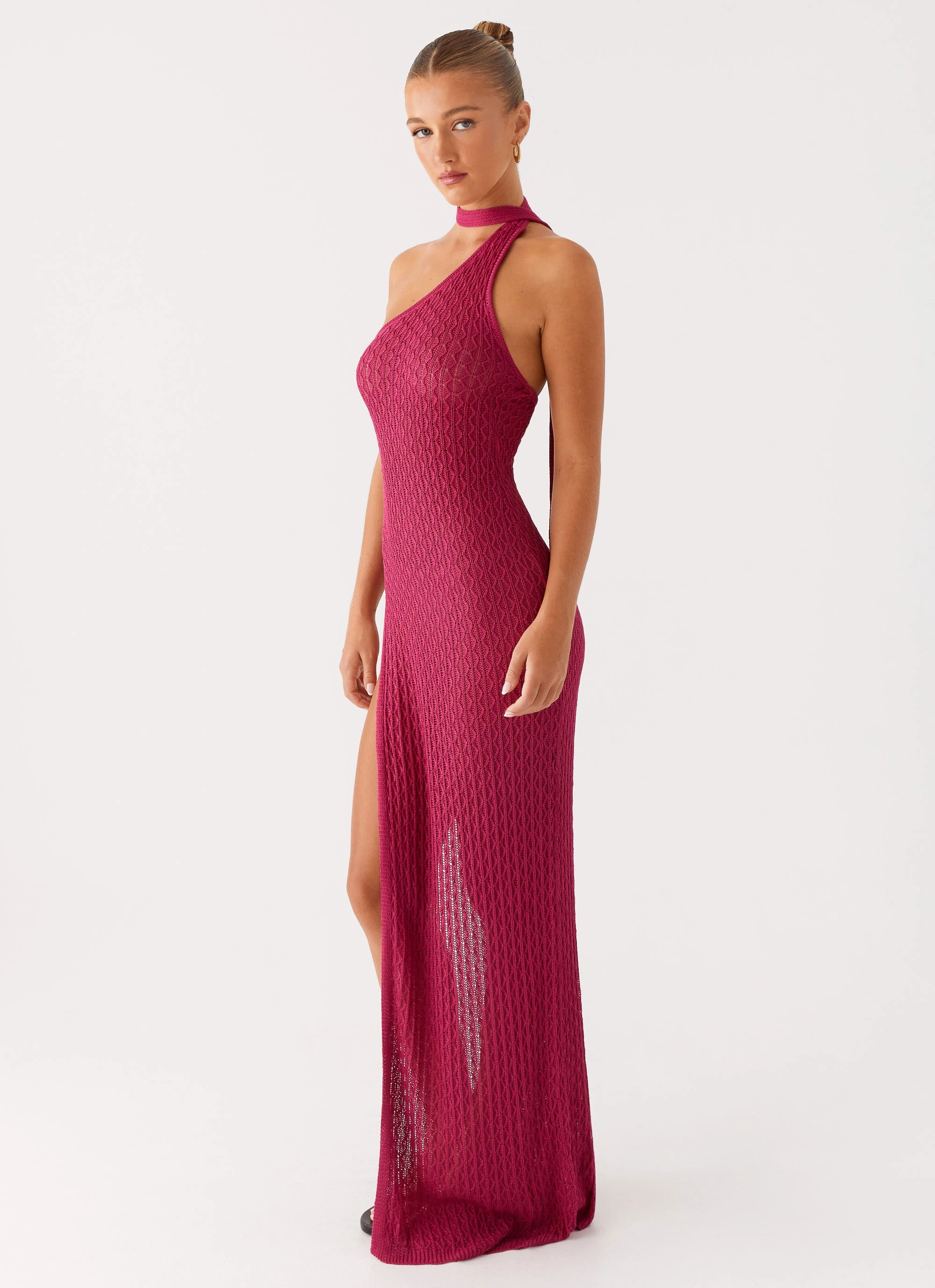 Satin Finish Mid Season Carryn Knit Maxi Dress - Hot Pink
