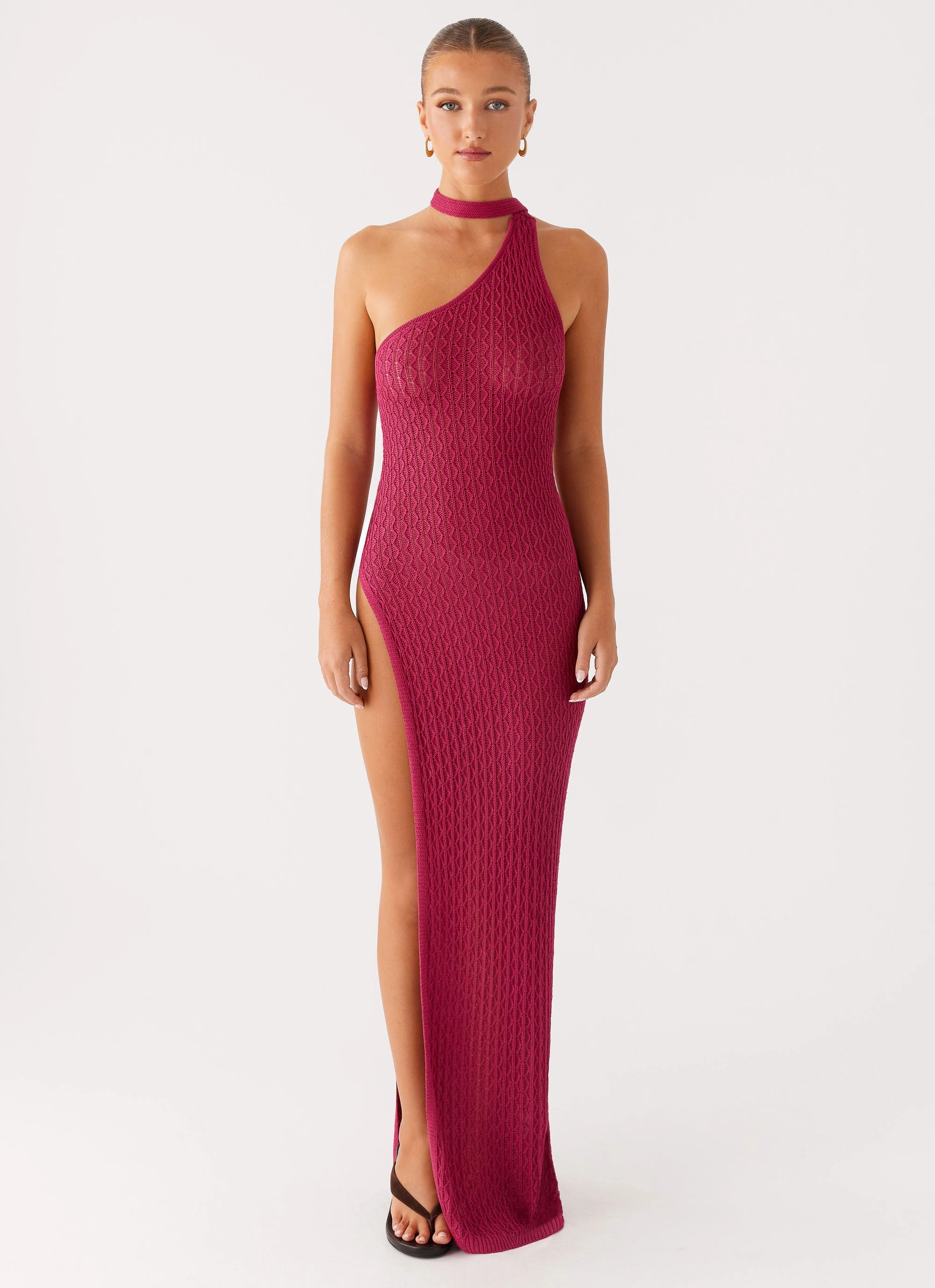 Carryn Knit Maxi Dress - Hot Pink Neutral Aesthetic Light And Airy