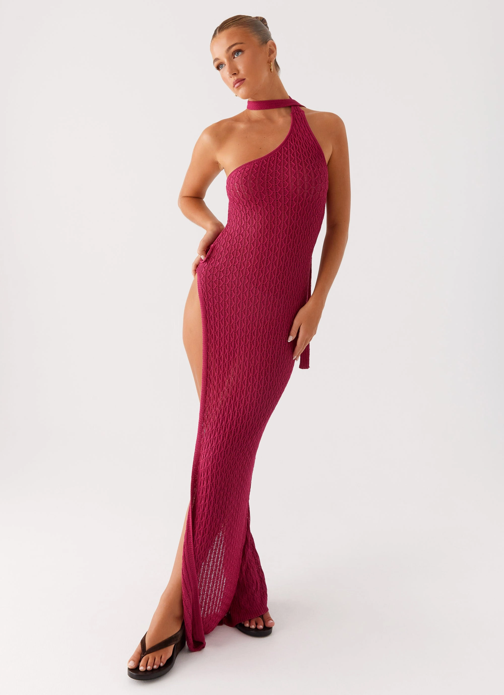 Vintage Style Carryn Knit Maxi Dress - Hot Pink