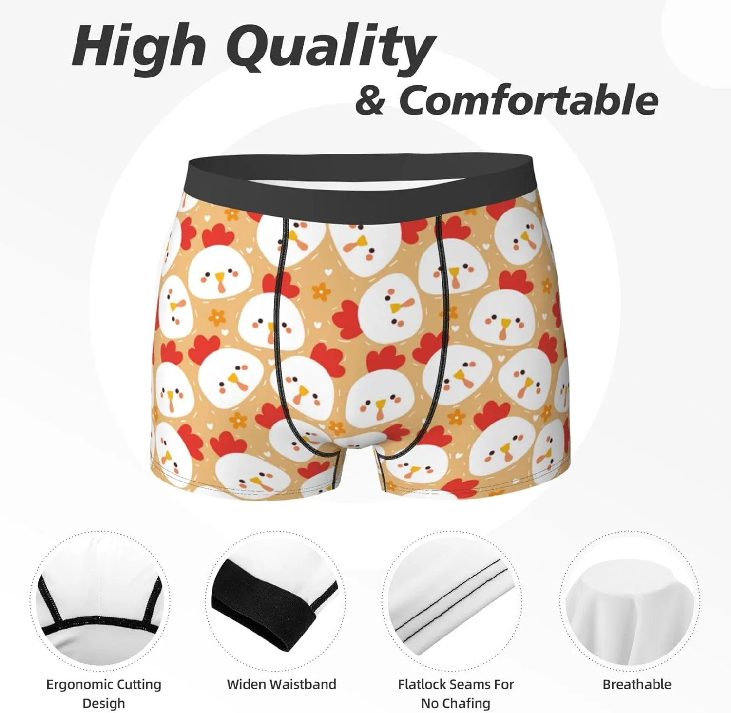 Cartoon Chicken Mens Underwear Boxer Briefs, Comfort Breathable Boxers For Men Regular