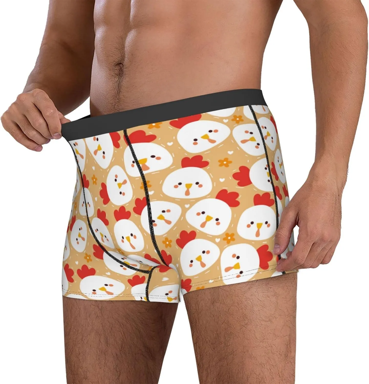 Cartoon Chicken Mens Underwear Boxer Briefs, Comfort Breathable Boxers For Men Regular