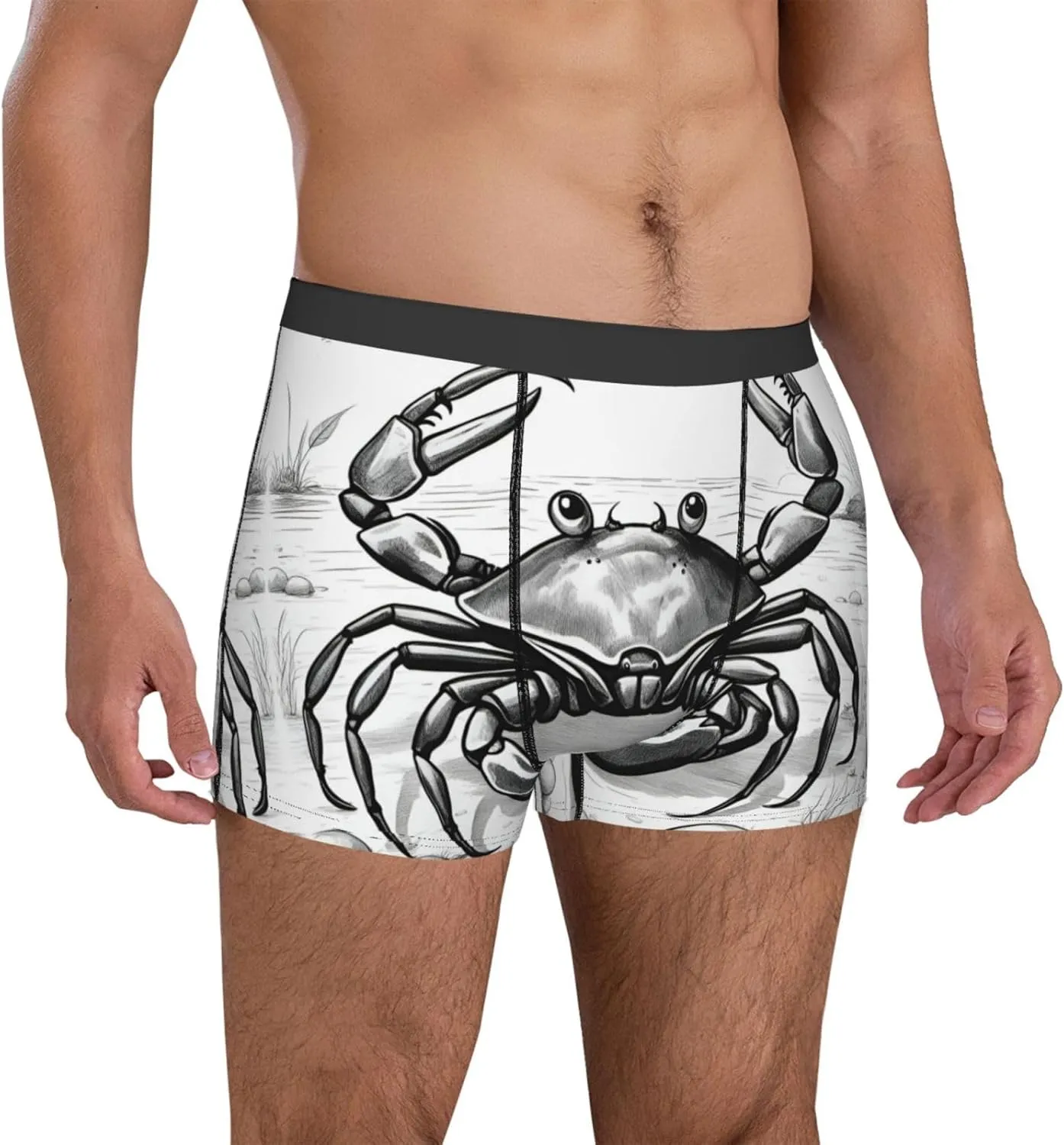 Cartoon Crab Print Men'S Underwear Boxer Briefs,Comfortsoft Boxer Brief For Men,Moisture Wicking Breathable