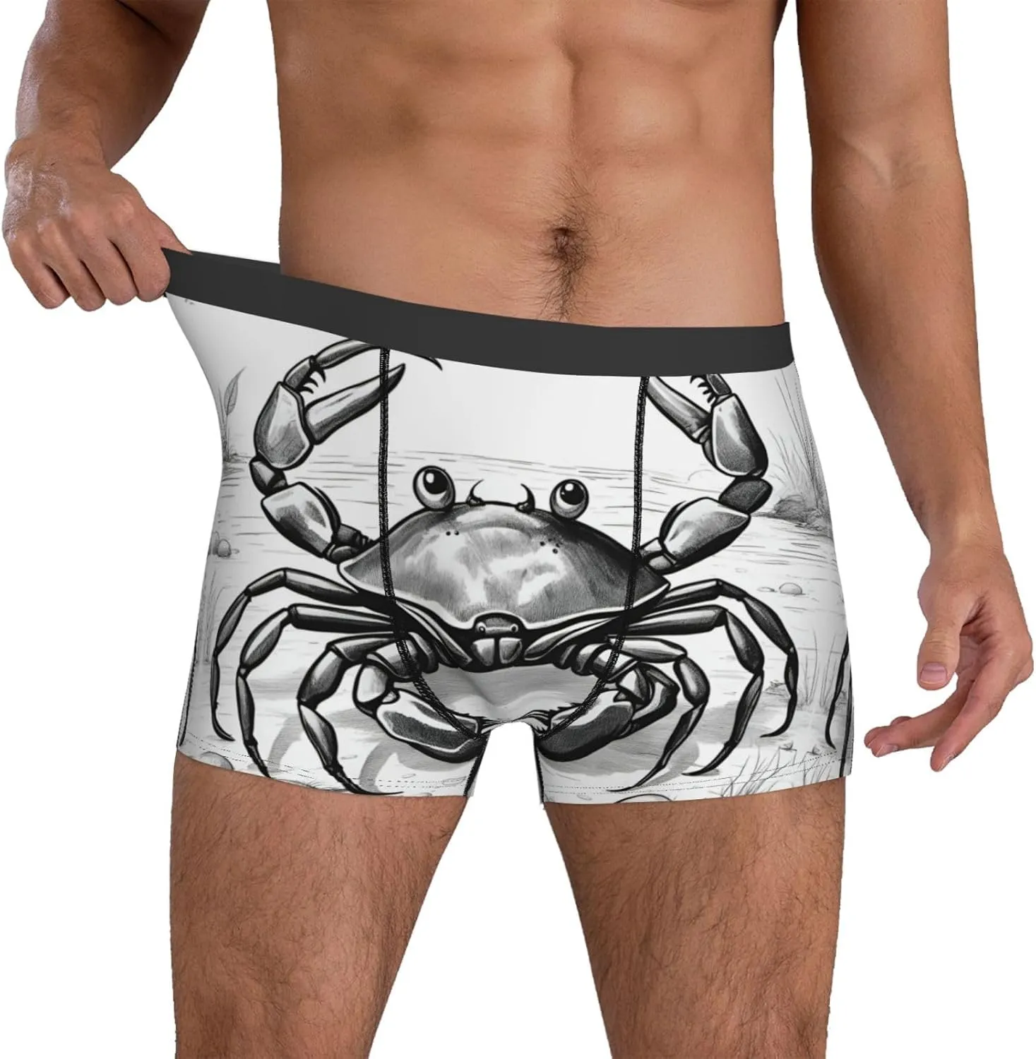 Cartoon Crab Print Men'S Underwear Boxer Briefs,Comfortsoft Boxer Brief For Men,Moisture Wicking Breathable