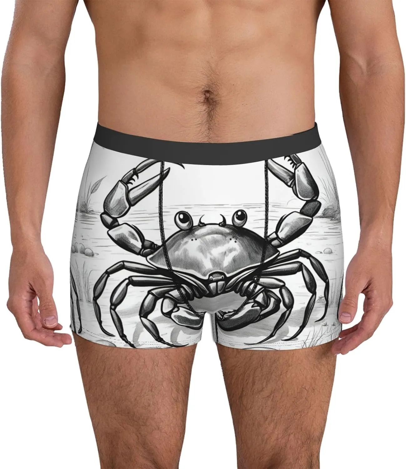 Cartoon Crab Print Men'S Underwear Boxer Briefs,Comfortsoft Boxer Brief For Men,Moisture Wicking Breathable