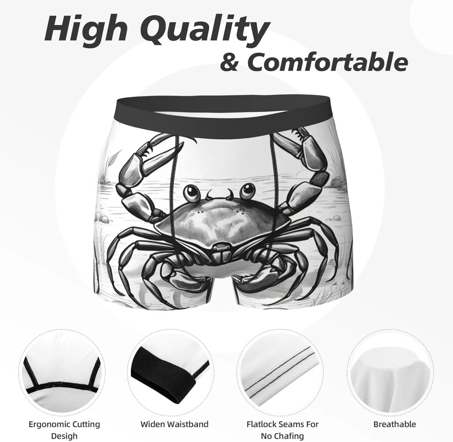 Cartoon Crab Print Men'S Underwear Boxer Briefs,Comfortsoft Boxer Brief For Men,Moisture Wicking Breathable