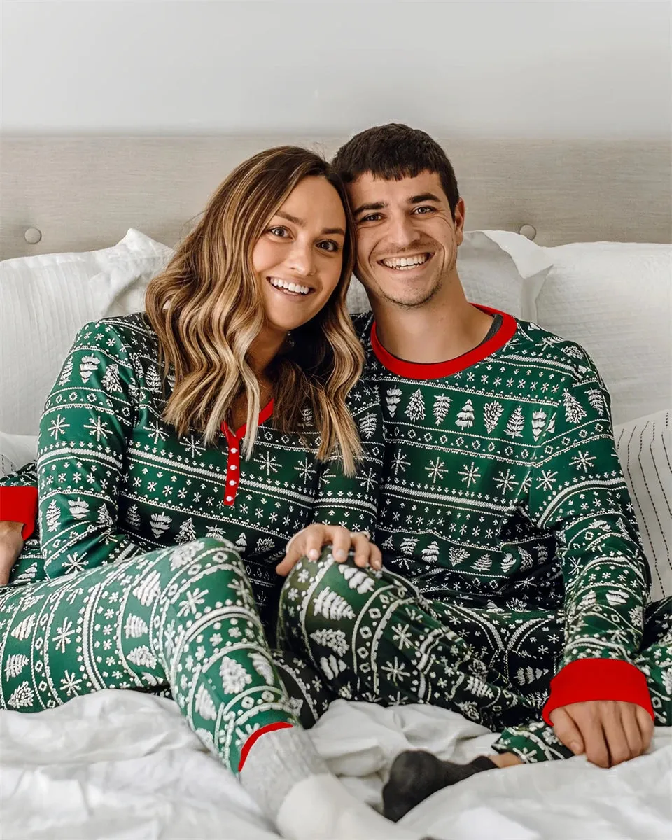 Cartoon Deer and Tree Print Family Matching Christmas Pajamas Sets