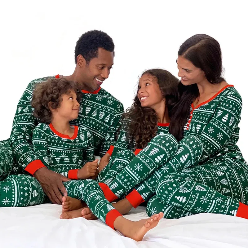 Cartoon Deer and Tree Print Family Matching Christmas Pajamas Sets
