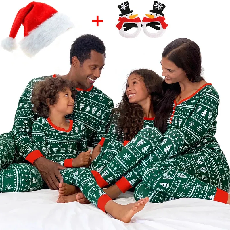Cartoon Deer and Tree Print Family Matching Christmas Pajamas Sets