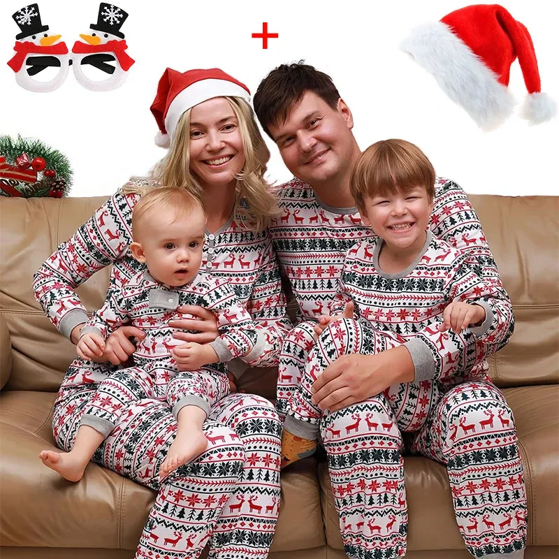 Cartoon Deer and Tree Print Family Matching Christmas Pajamas Sets