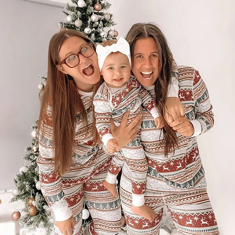 Cartoon Deer and Tree Print Family Matching Christmas Pajamas Sets