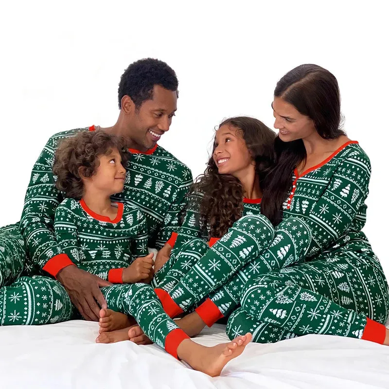 Cartoon Deer and Tree Print Family Matching Christmas Pajamas Sets