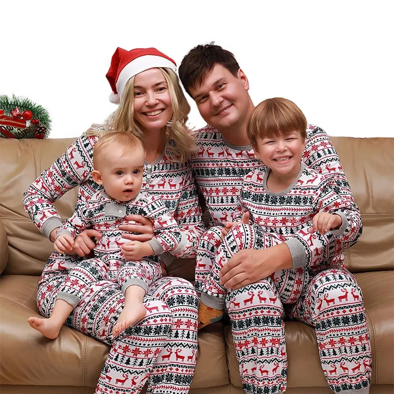 Cartoon Deer and Tree Print Family Matching Christmas Pajamas Sets