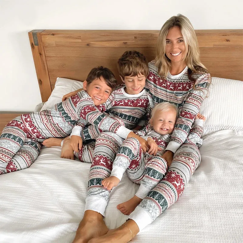 Cartoon Deer and Tree Print Family Matching Christmas Pajamas Sets
