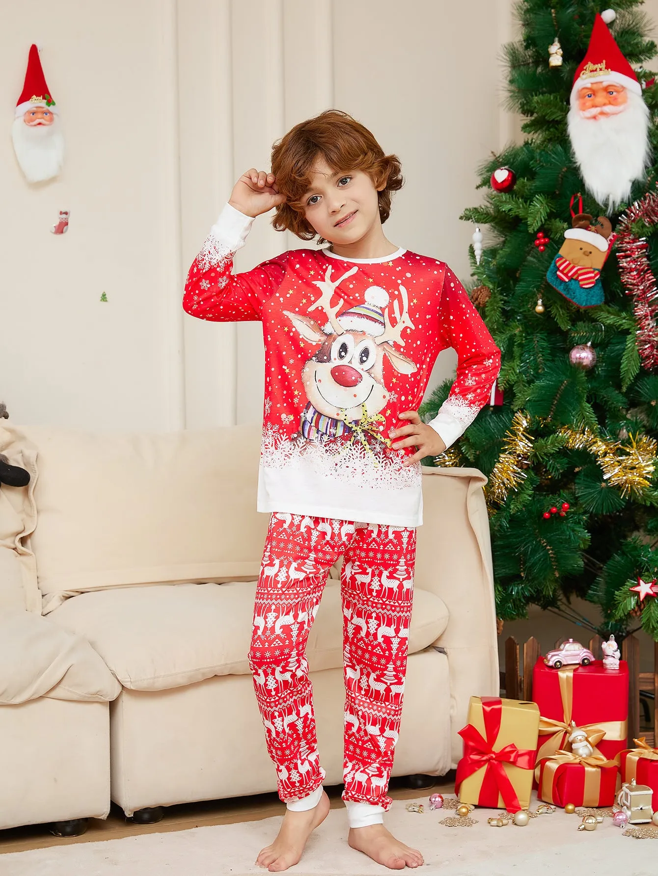 Cartoon Deer Snowflake Family Matching Pajamas Set