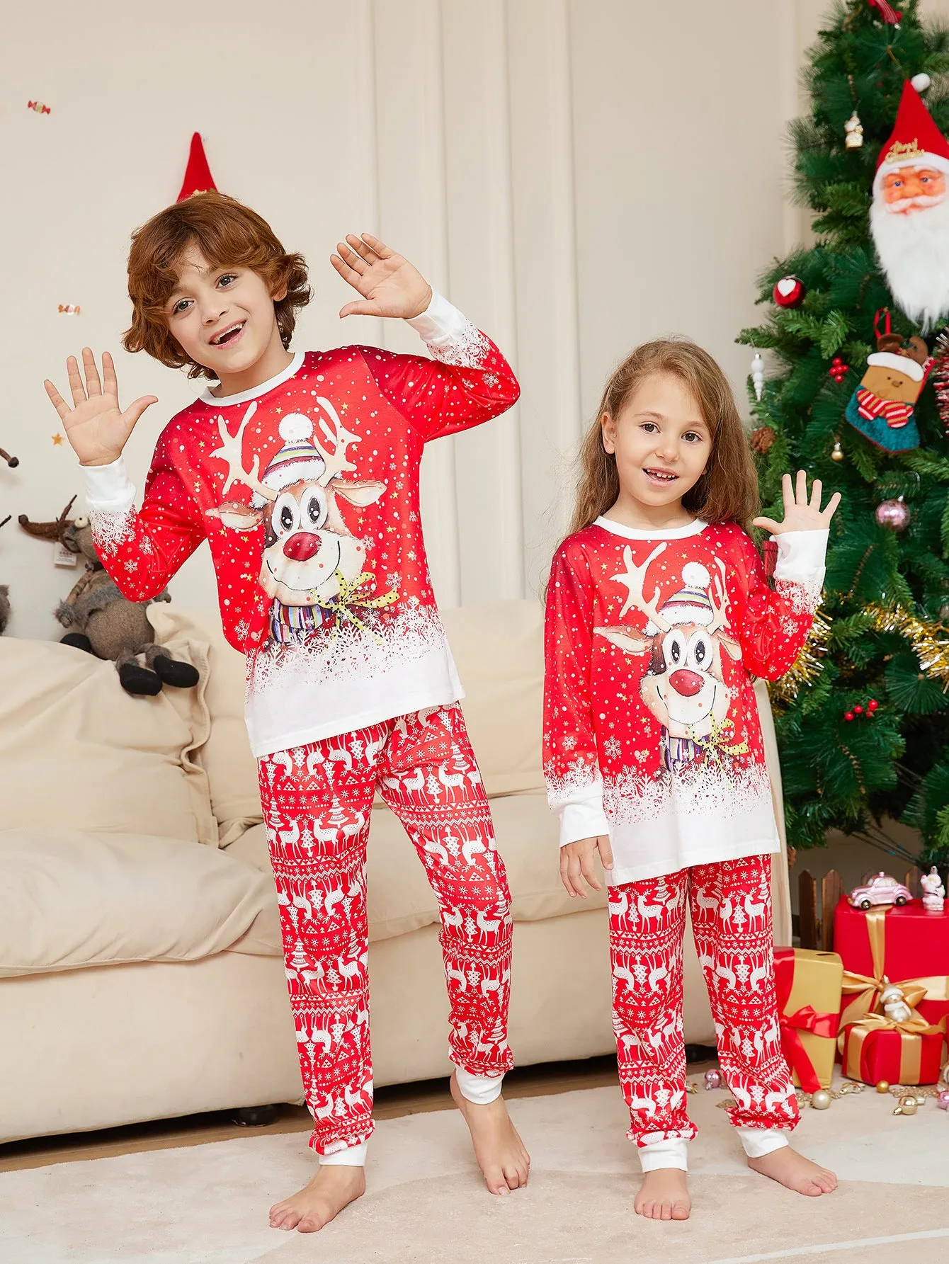 Cartoon Deer Snowflake Family Matching Pajamas Set