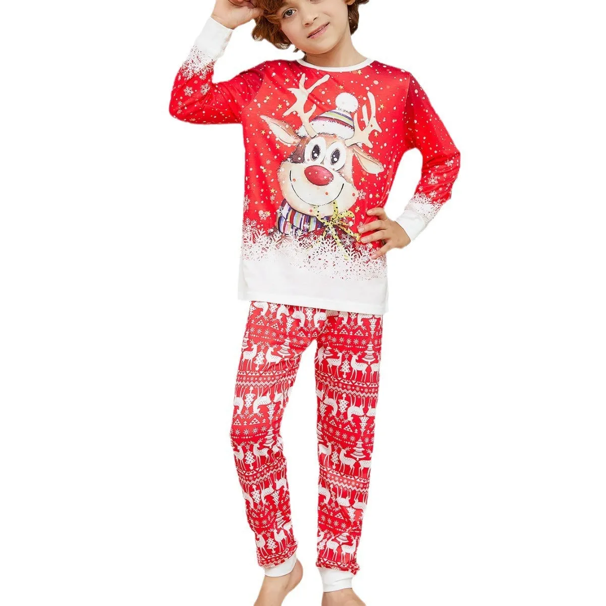 Cartoon Deer Snowflake Family Matching Pajamas Set