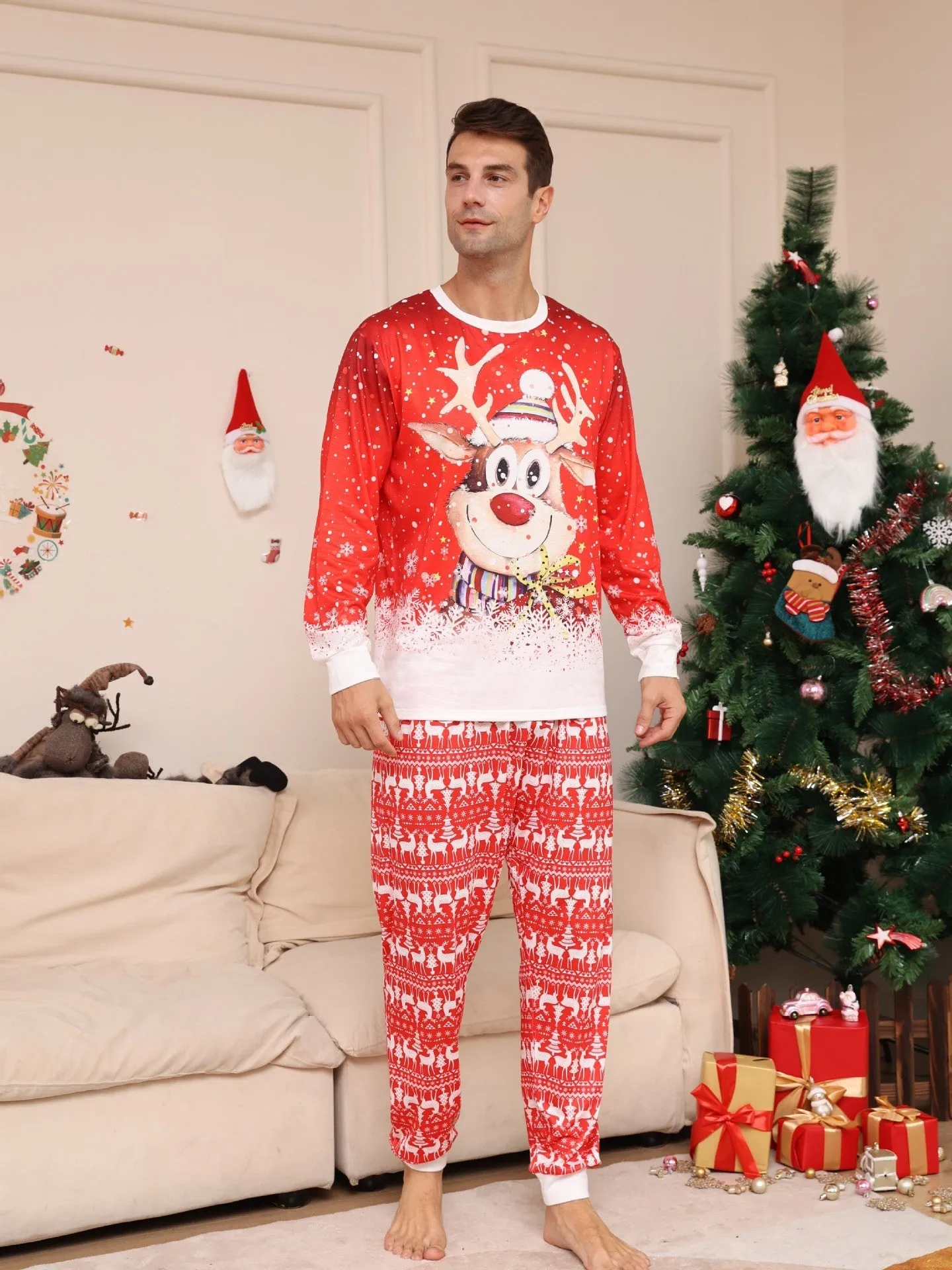 Cartoon Deer Snowflake Family Matching Pajamas Set