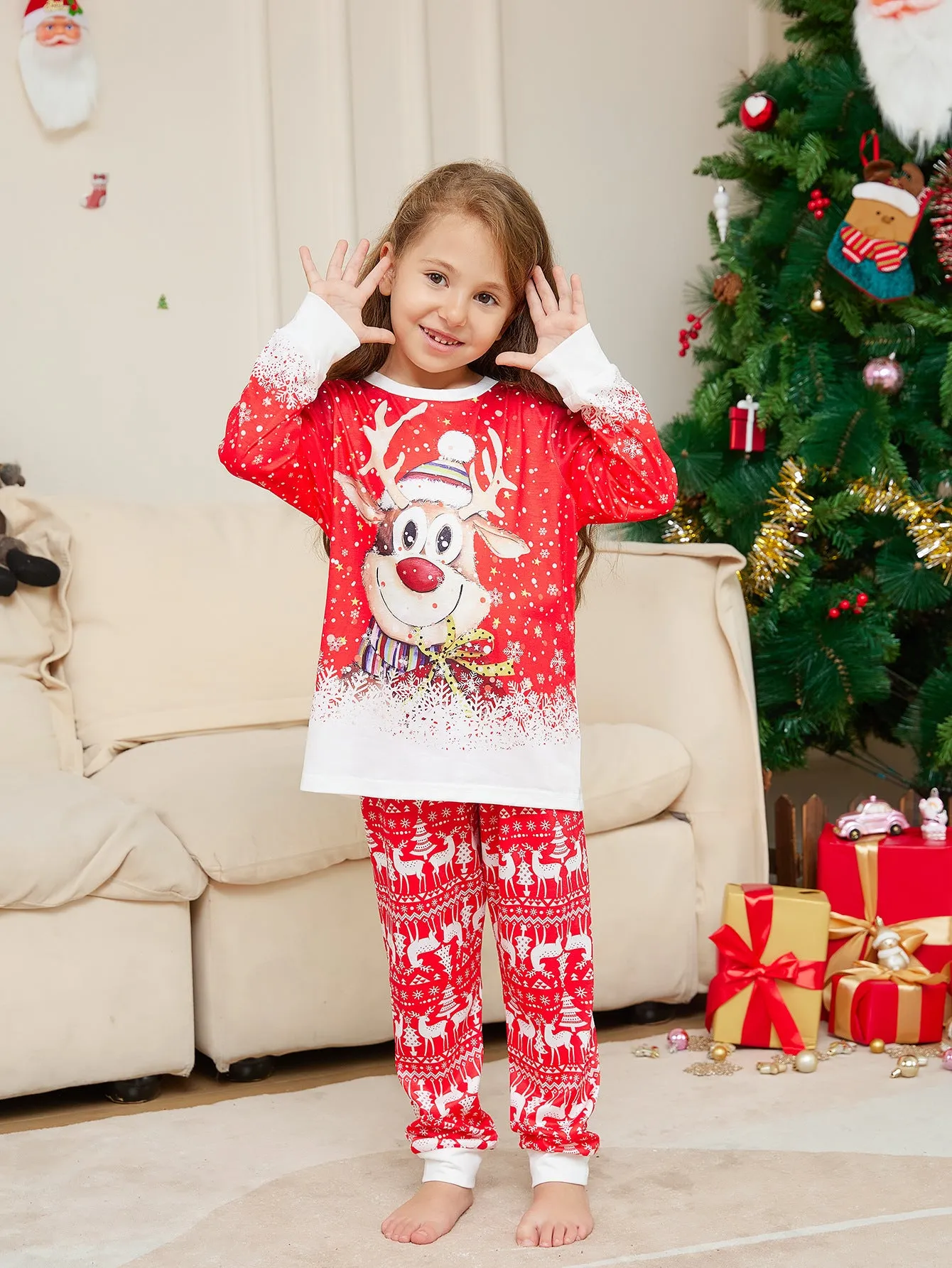 Cartoon Deer Snowflake Family Matching Pajamas Set