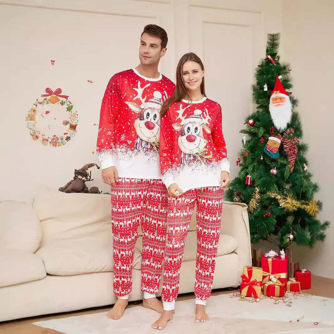 Cartoon Deer Snowflake Family Matching Pajamas Set