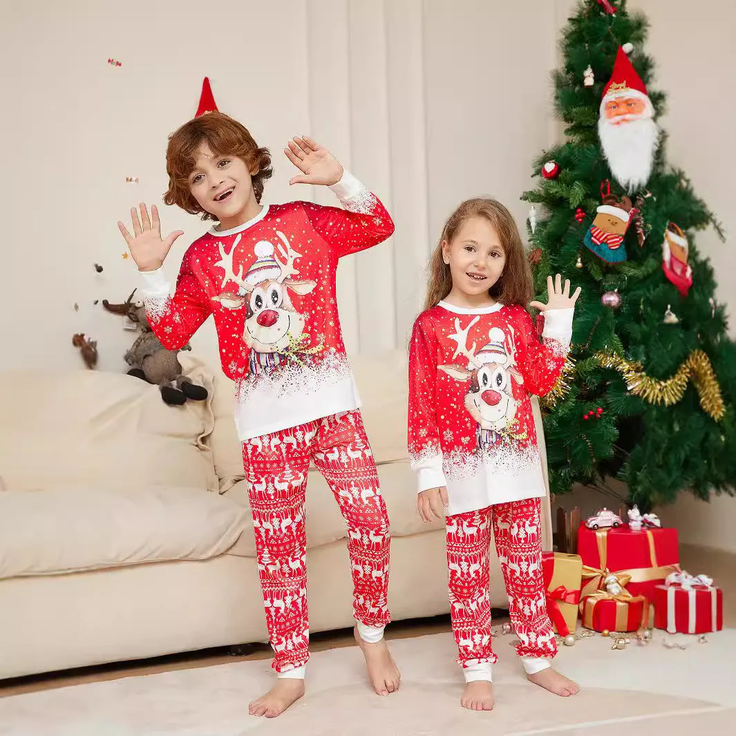 Cartoon Deer Snowflake Family Matching Pajamas Set