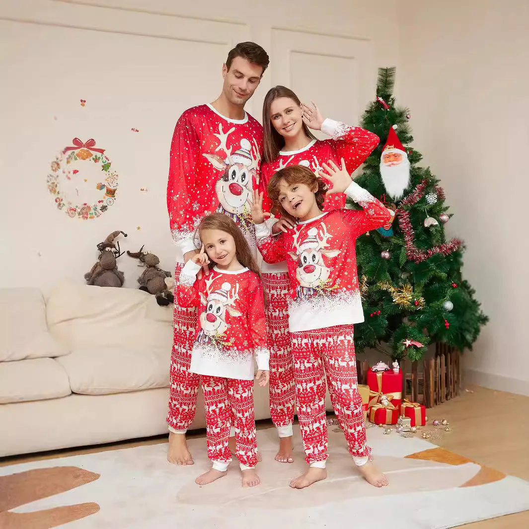 Cartoon Deer Snowflake Family Matching Pajamas Set