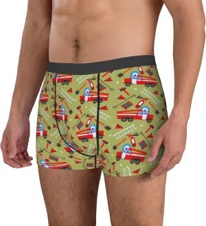 Cartoon Fire Truck Mens Underwear Boxer Briefs, Comfort Breathable Boxers For Men Regular