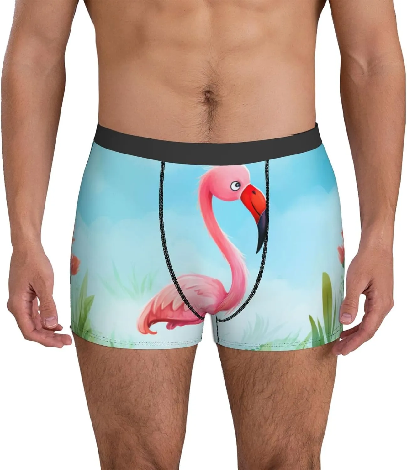 cartoon flamingo print Mens Underwear Boxer Briefs Breathable Soft Moisture Wicking with Fly Underwear for Men