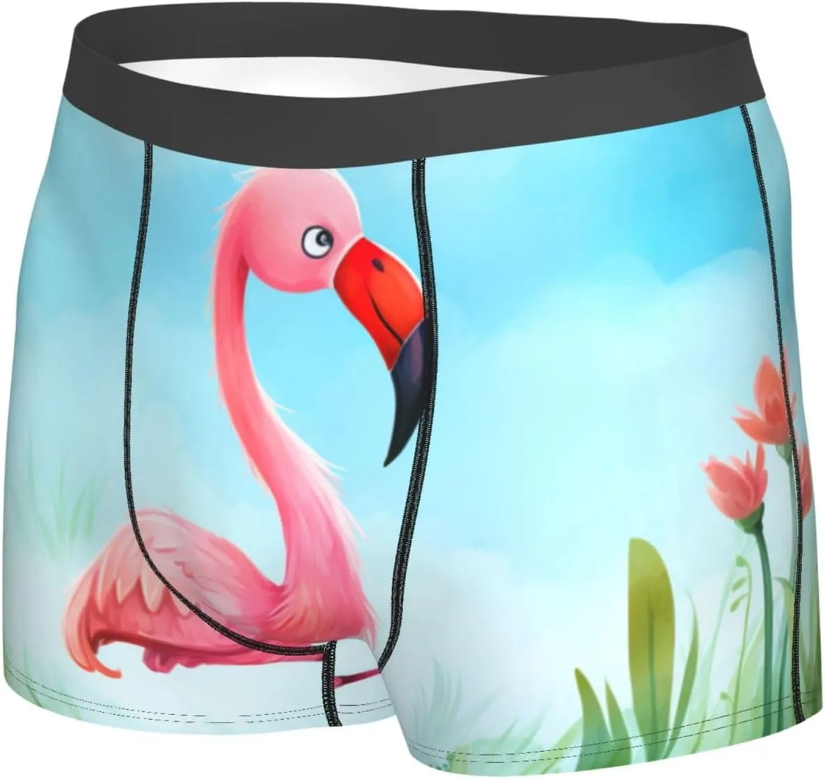 cartoon flamingo print Mens Underwear Boxer Briefs Breathable Soft Moisture Wicking with Fly Underwear for Men
