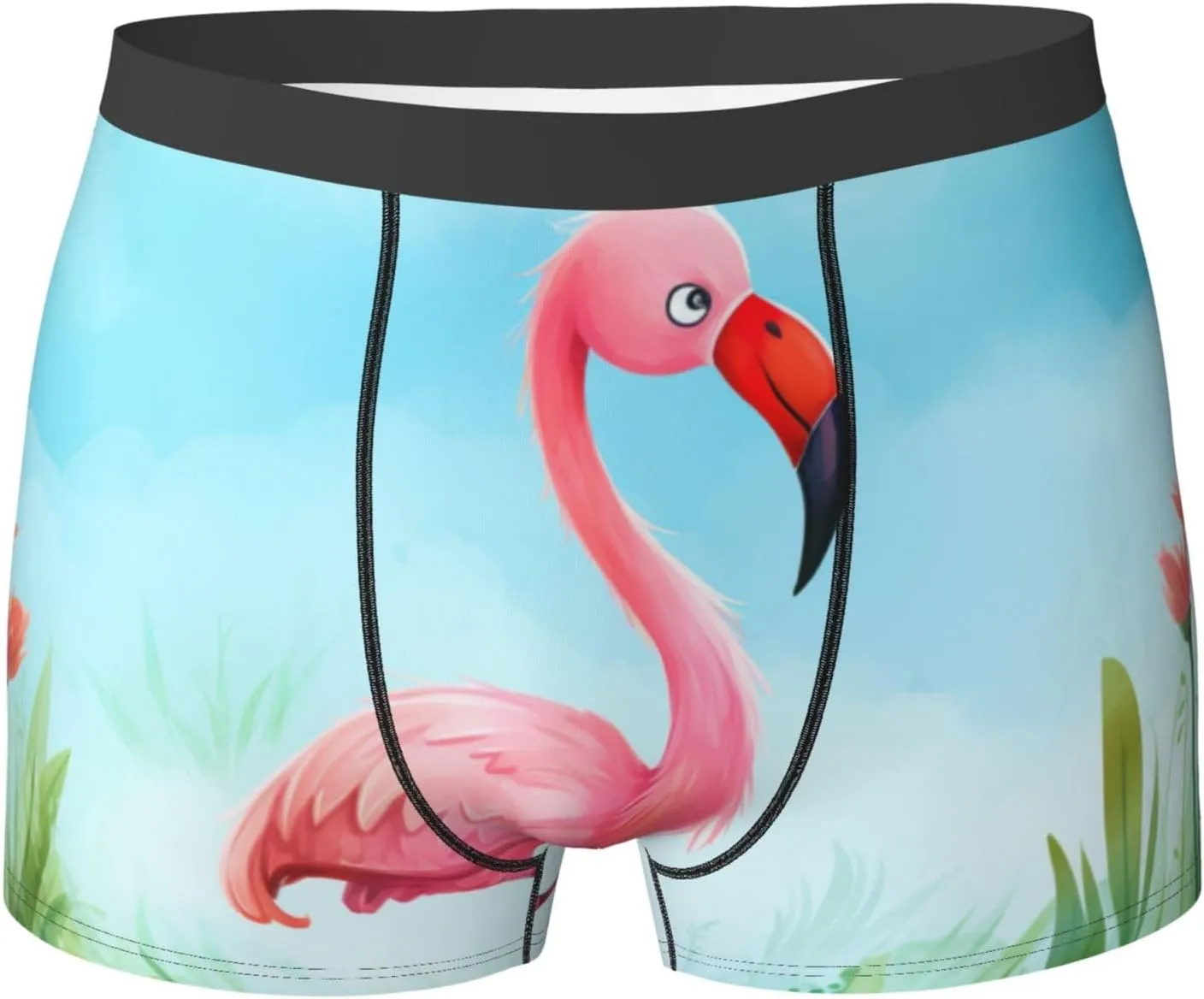 cartoon flamingo print Mens Underwear Boxer Briefs Breathable Soft Moisture Wicking with Fly Underwear for Men