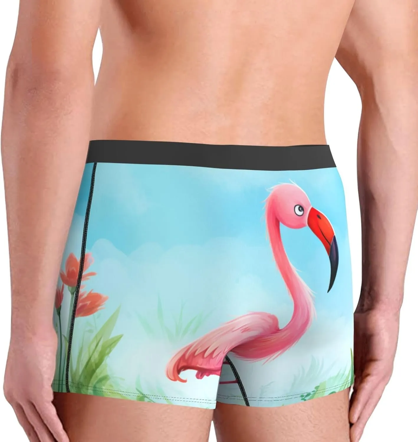 cartoon flamingo print Mens Underwear Boxer Briefs Breathable Soft Moisture Wicking with Fly Underwear for Men