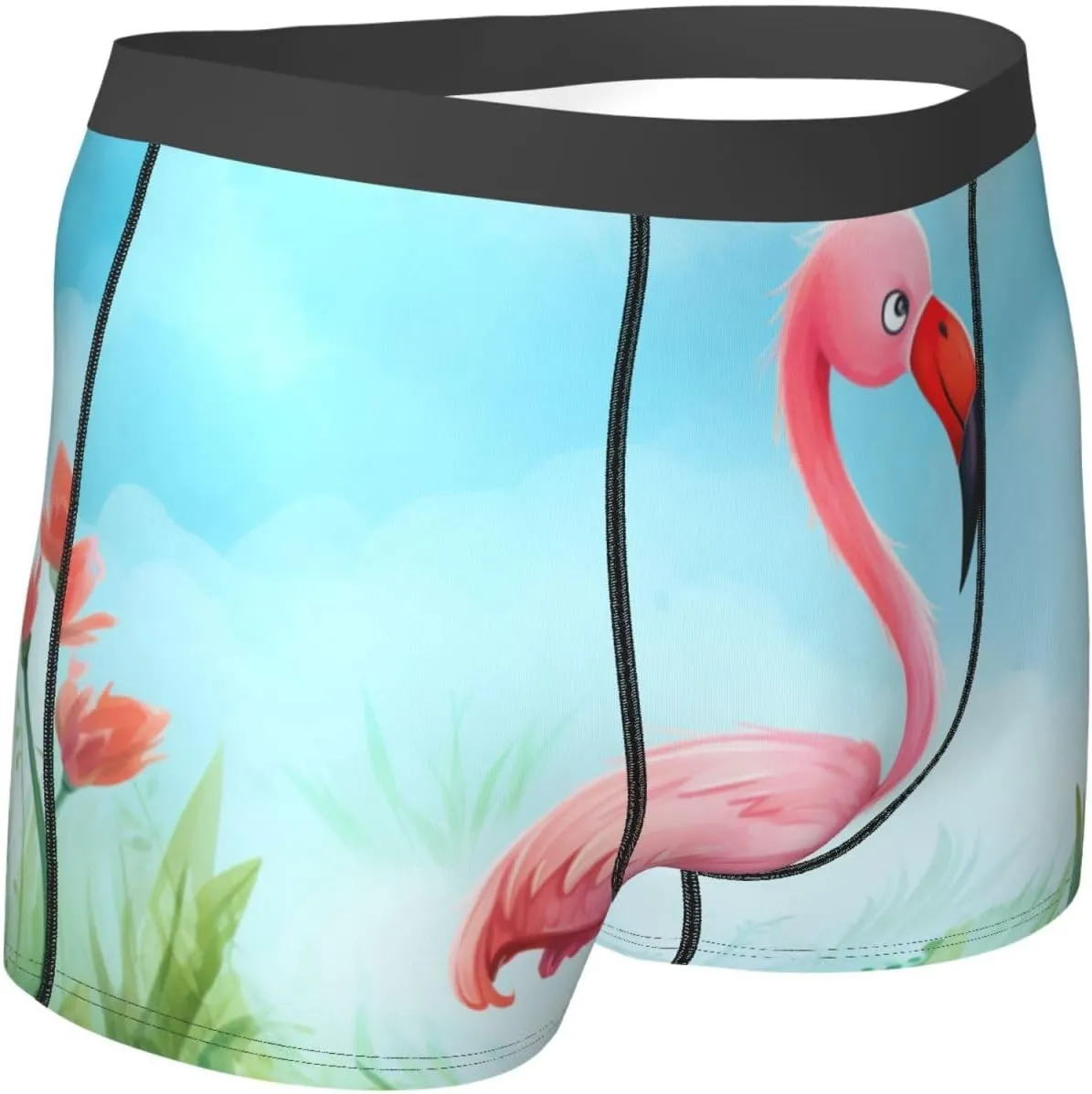 cartoon flamingo print Mens Underwear Boxer Briefs Breathable Soft Moisture Wicking with Fly Underwear for Men