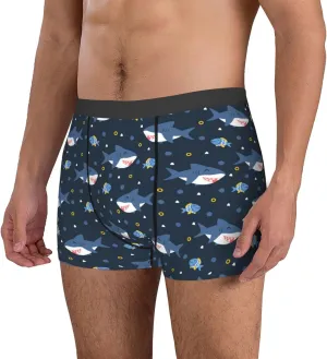 Cartoon Happy Cute Shark Mens Underwear Boxer Briefs, Comfort Breathable Boxers For Men Regular