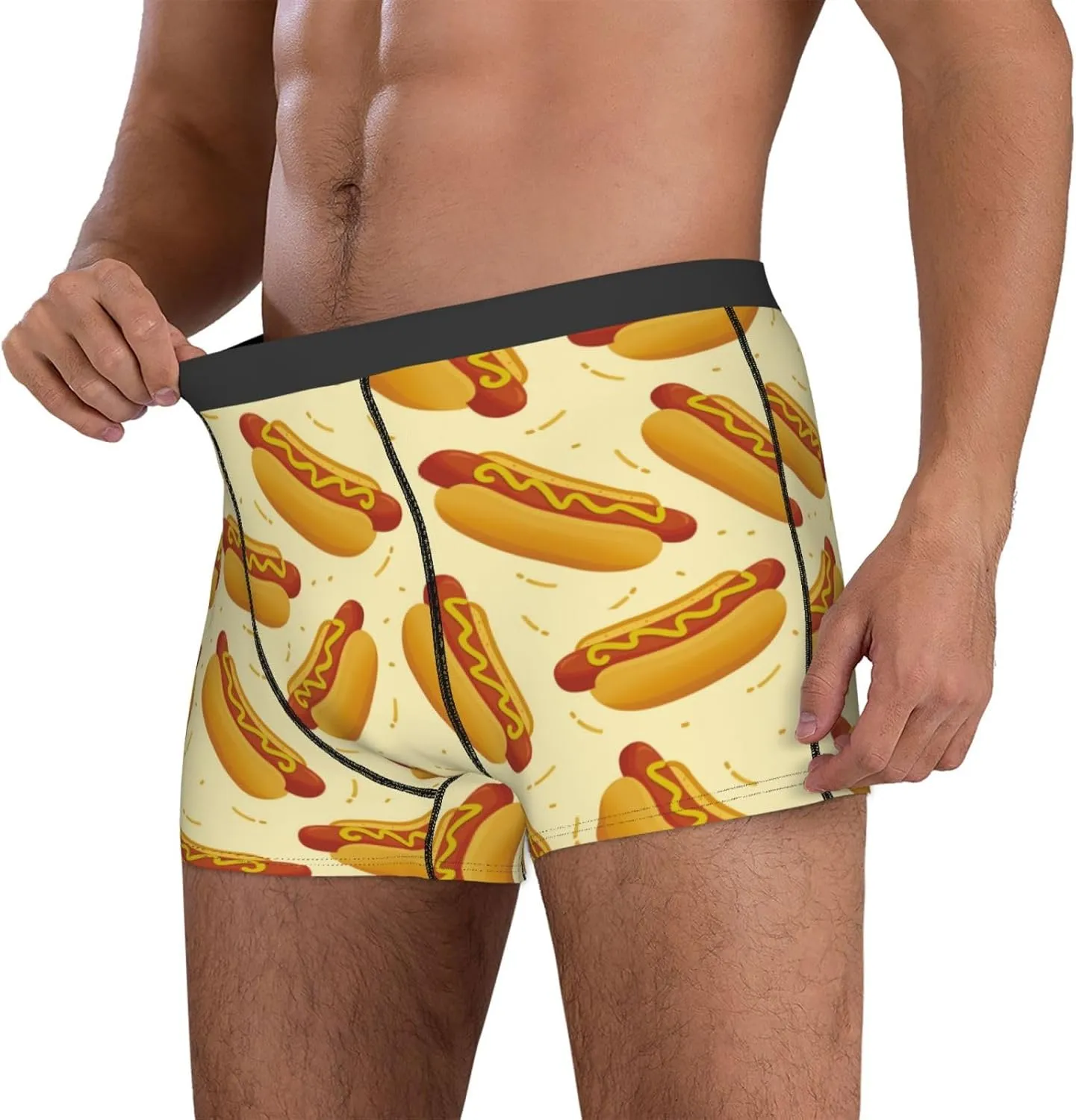 Cartoon Hot Dog Print Mens Underwear Boxer Briefs, Comfort Breathable Boxers For Men Regular