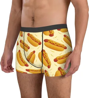 Cartoon Hot Dog Print Mens Underwear Boxer Briefs, Comfort Breathable Boxers For Men Regular