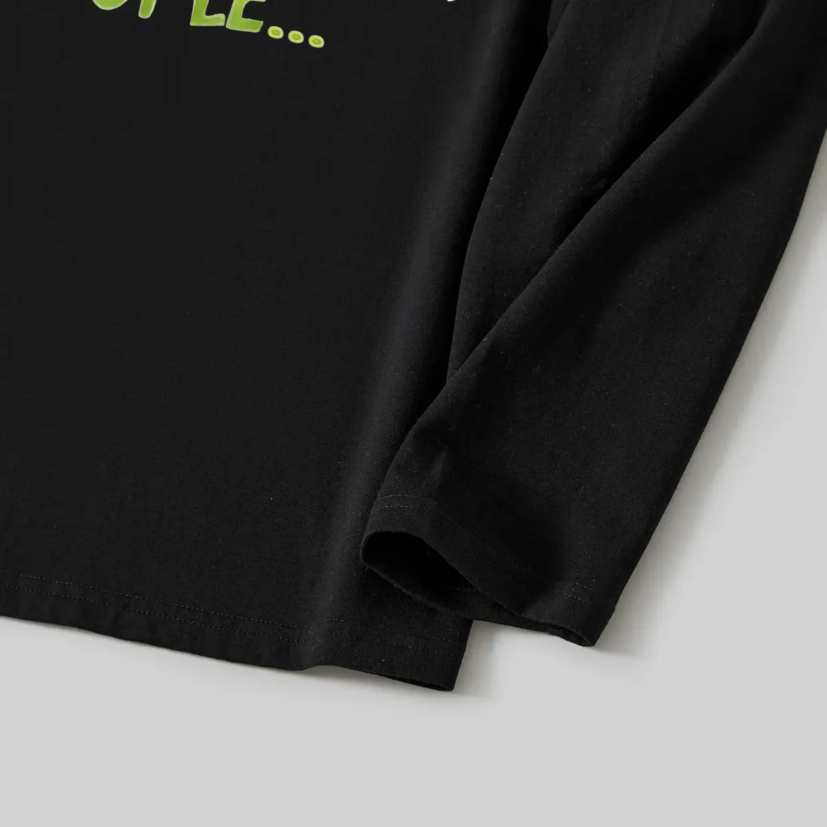 Cartoon Pattern and EW People Print Black Long Sleeve Top