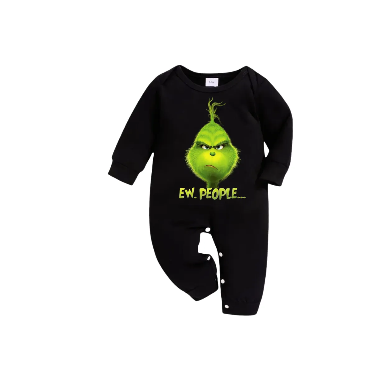Cartoon Pattern and EW People Print Black Long Sleeve Top
