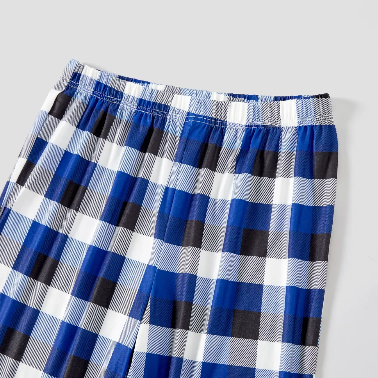 Cartoon Pattern and Funny Slogan Printed Blue and White Plaid Family Matching Pajamas