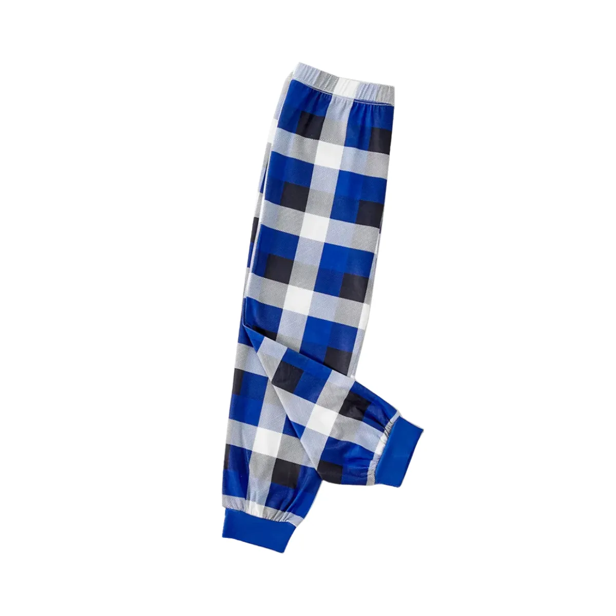 Cartoon Pattern and Funny Slogan Printed Blue and White Plaid Family Matching Pajamas