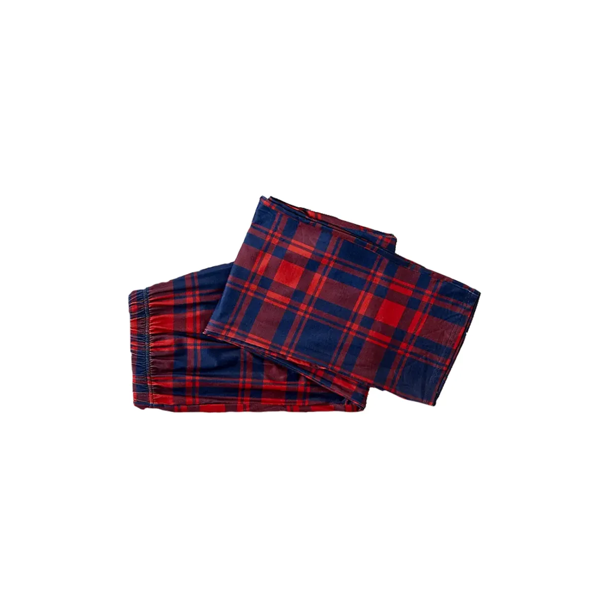 Cartoon Pattern and "Merry Whatever" Text Printed Blue Top Red&Blue Plaid Pants Family Matching Pajamas