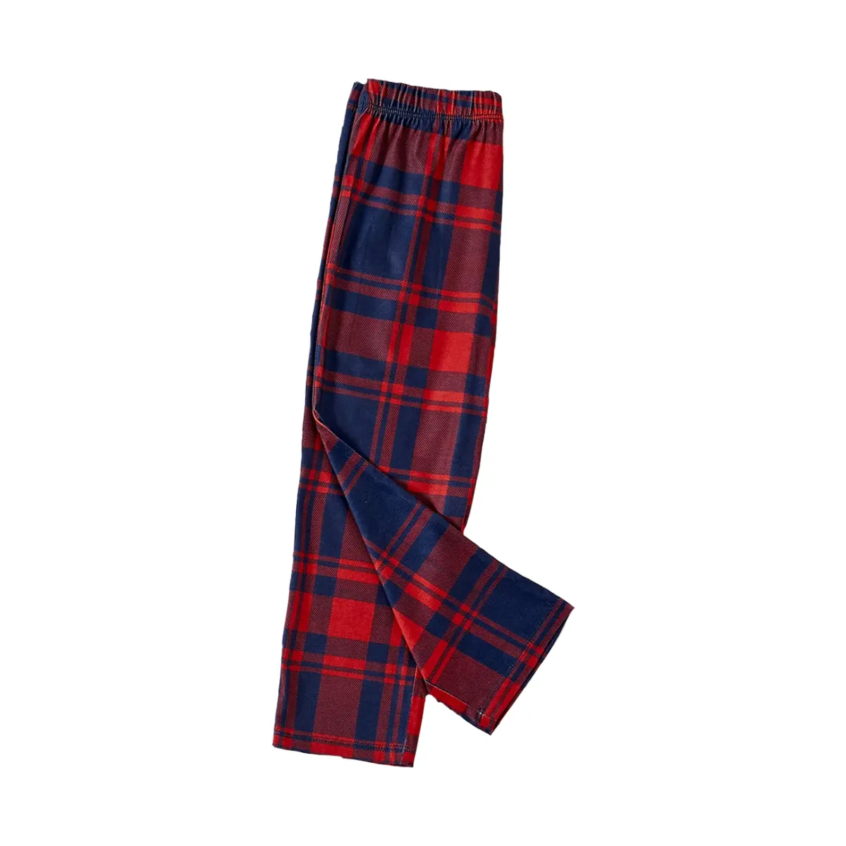 Cartoon Pattern and "Merry Whatever" Text Printed Blue Top Red&Blue Plaid Pants Family Matching Pajamas