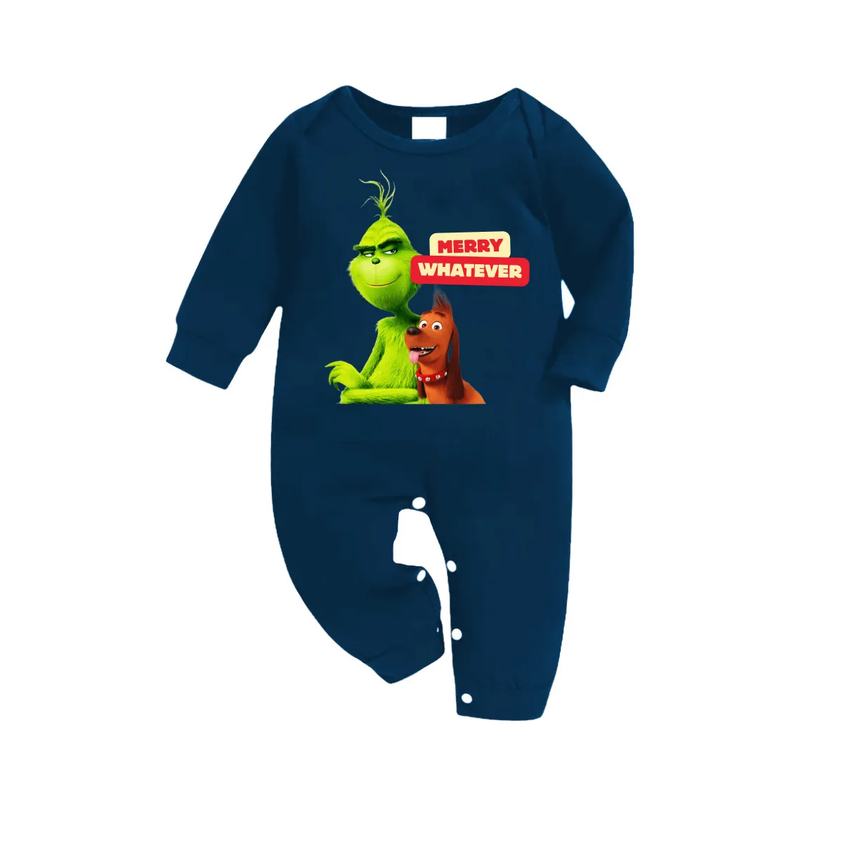Cartoon Pattern and "Merry Whatever" Text Printed Blue Top Sky Blue Plaid Pants Family Matching Pajamas