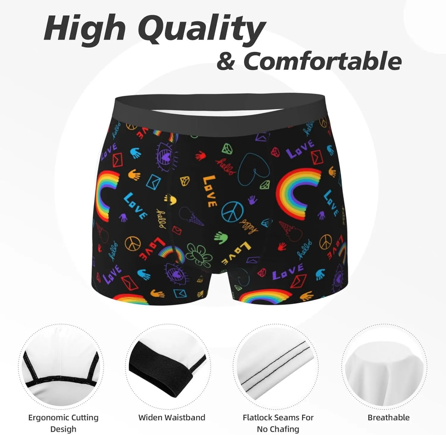 Cartoon Pride Lgbt Mens Underwear Boxer Briefs, Comfort Breathable Boxers For Men Regular