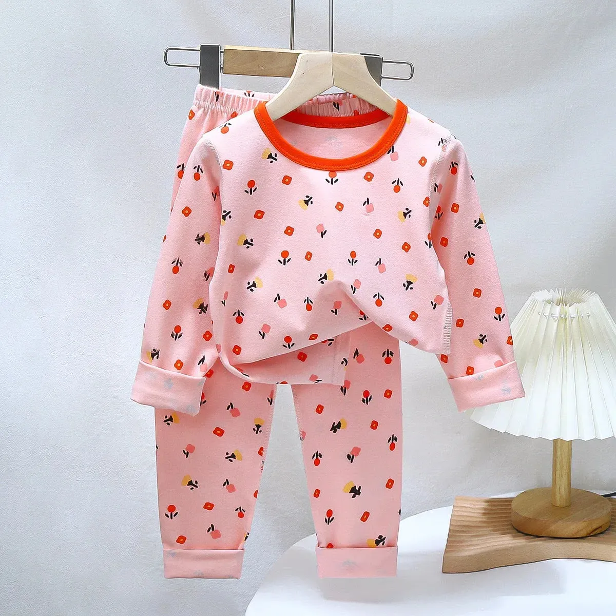 Cartoon Print Long Sleeve Lycra Pajamas Set for Kids