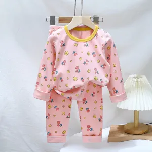 Cartoon Print Long Sleeve Lycra Pajamas Set for Kids