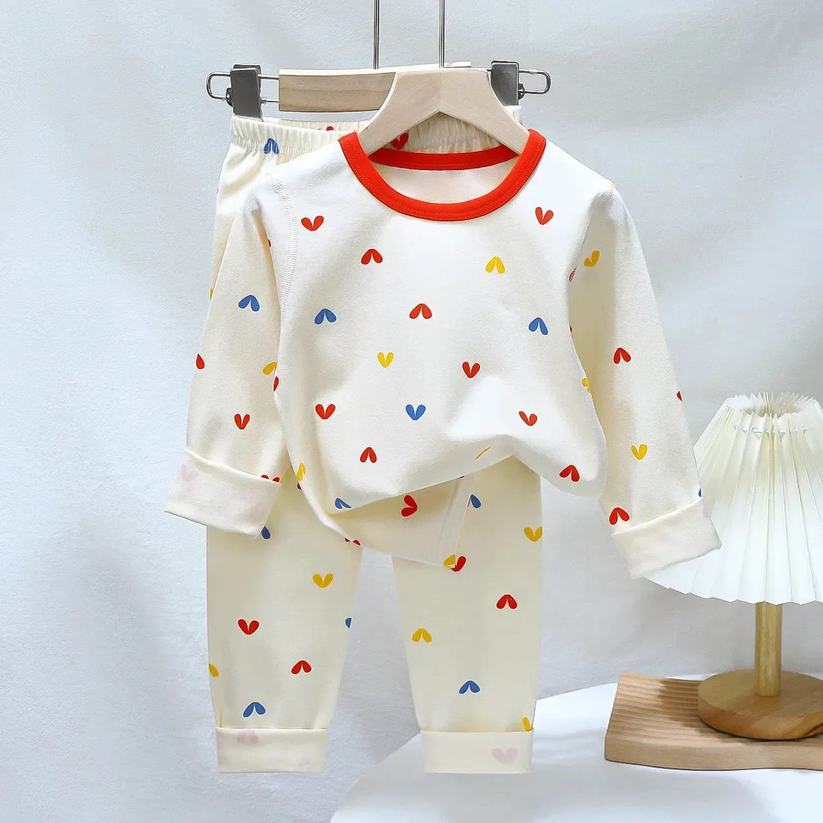 Cartoon Print Long Sleeve Lycra Pajamas Set for Kids