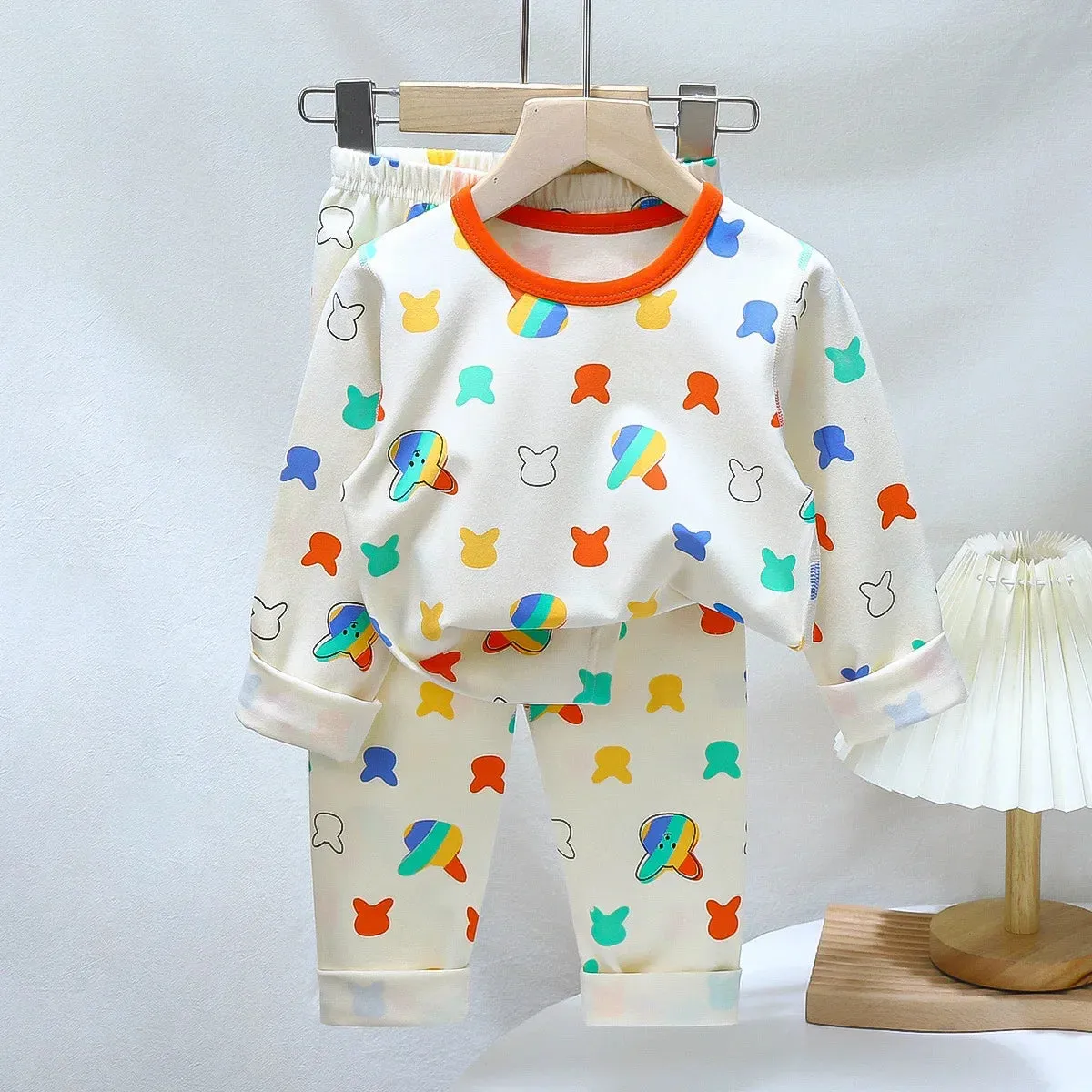 Cartoon Print Long Sleeve Lycra Pajamas Set for Kids